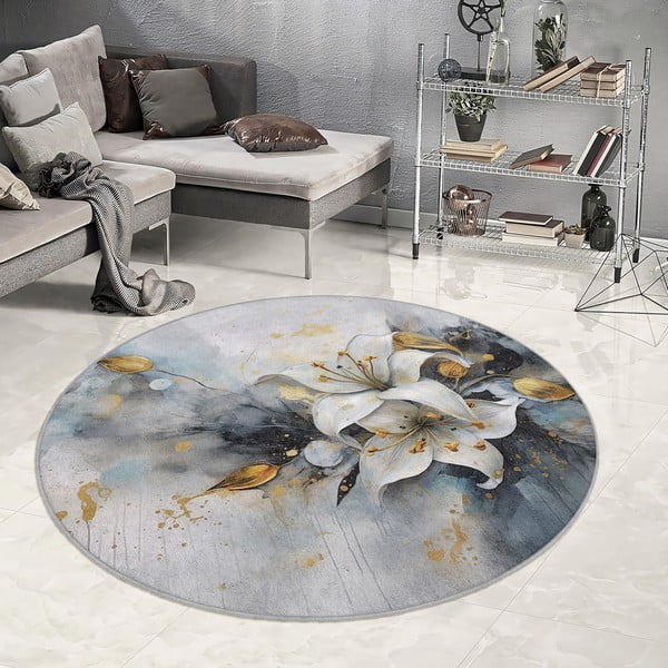 Niebiesko-szary okrągły dywan odpowiedni do prania ø 120 cm Golden Lilly – Mila Home-image-1