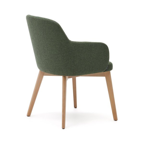 Ciemnozielony tapicerowany fotel jadalniany z podłokietnikami Nelida – Kave Home-image-4