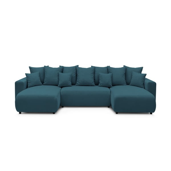 Niebieska sztruksowa sofa rozkładana w kształcie litery U Bobochic Paris Envy