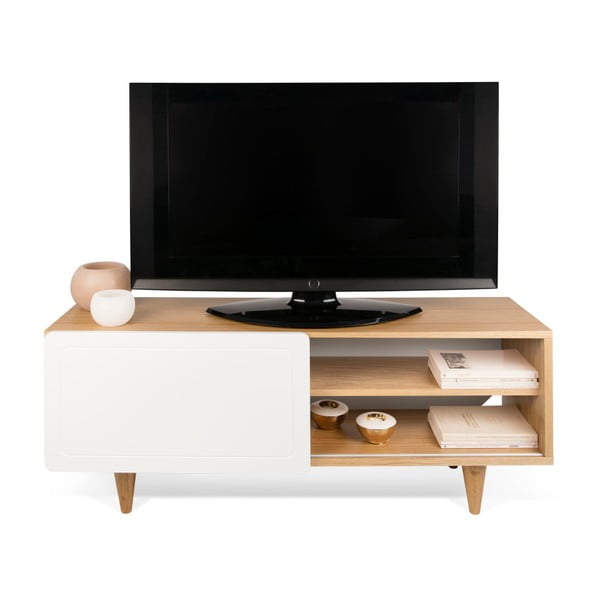 Szafka pod TV w kolorze drewna dębowego z białymi elementami TemaHome Nyla