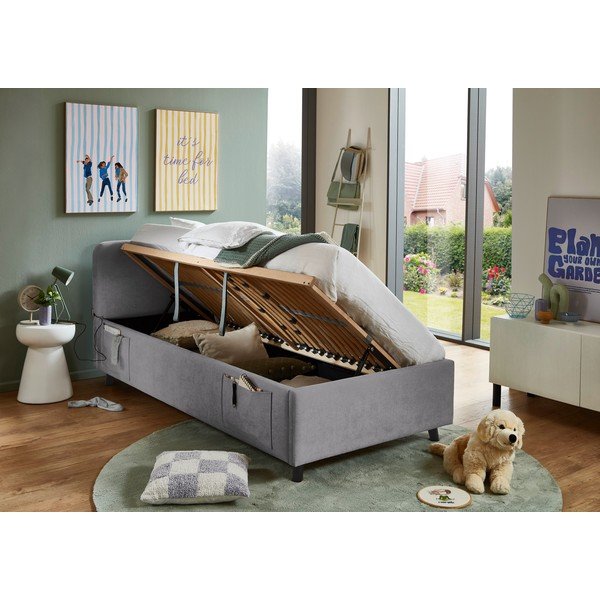 Szare łóżko dziecięce ze schowkiem ze stelażem 90x200 cm Cosy – Meise Möbel-image-2