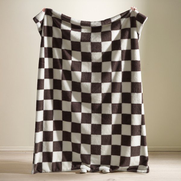 Biały/ciemnobrązowy koc 130x170 cm Cosy Soft Checkerboard – Catherine Lansfield-image-1