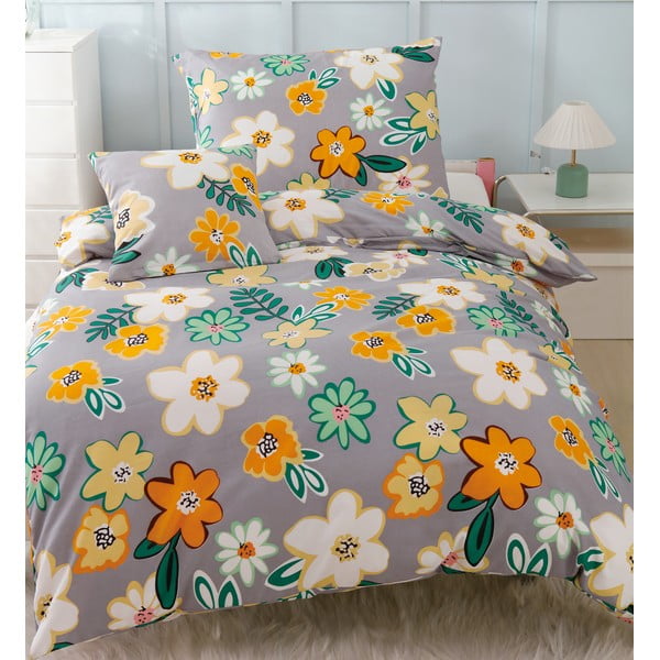 Pomarańczowo-szara pościel jednoosobowa z mikrosatyny 3-częściowa 140x200 cm Grace – My House-image-1