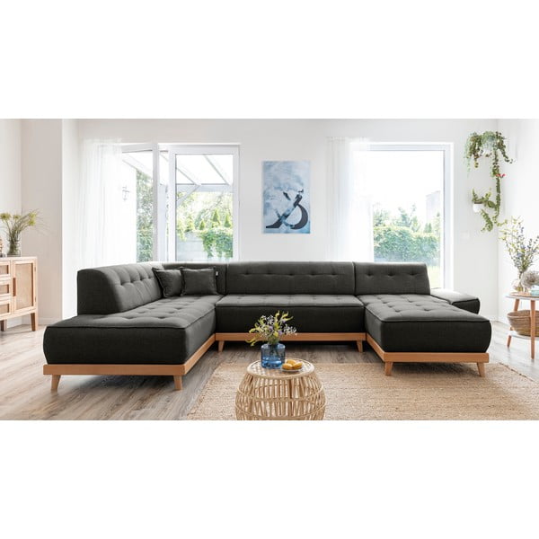 Ciemnoszara rozkładana sofa w kształcie litery "U" Miuform Dazzling Daisy, lewostronna-image-1