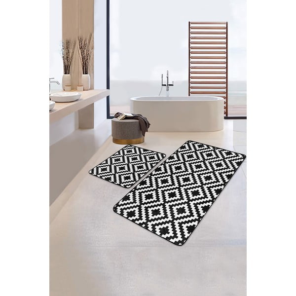 Białe/czarne dywaniki łazienkowe zestaw 2 szt. 60x100 cm – Mila Home-image-1