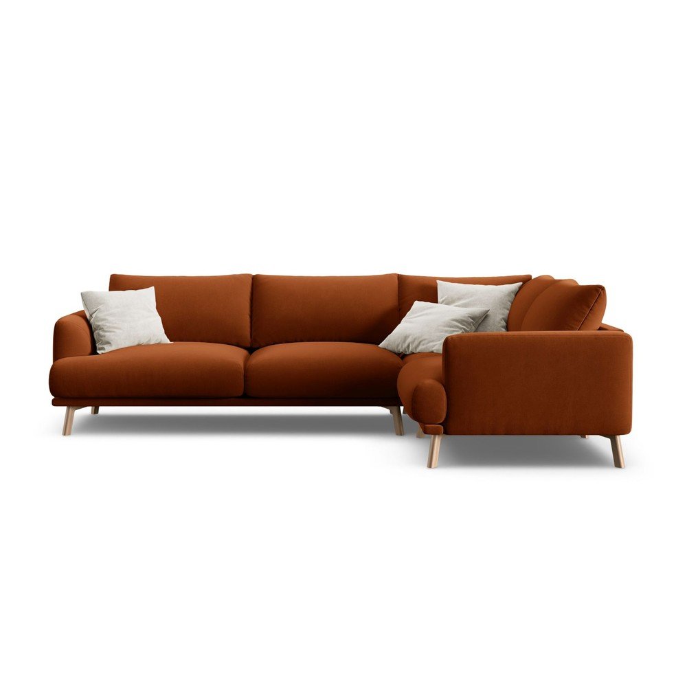 Aksamitny narożnik (prawostronny/w kształcie litery L) w kolorze terakoty Naomi – Micadoni