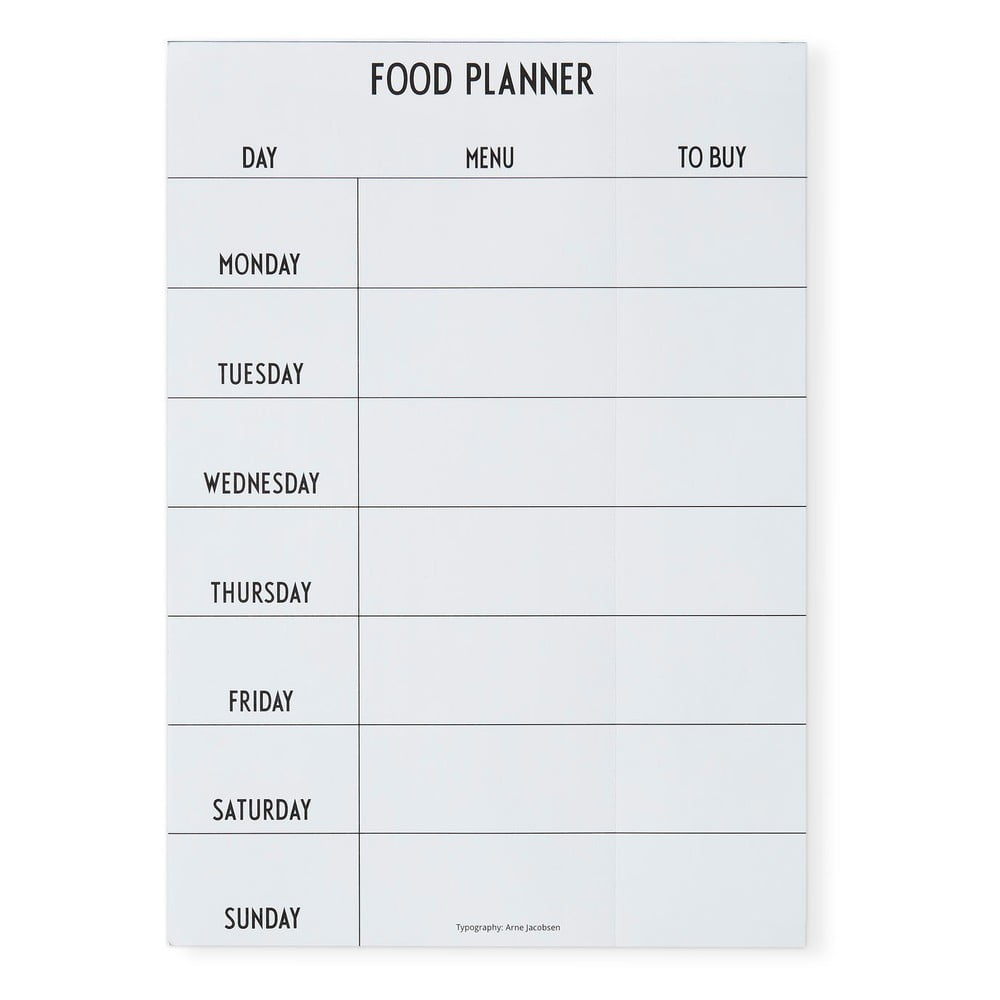 Biały tygodniowy planer posiłków Design Letters Food