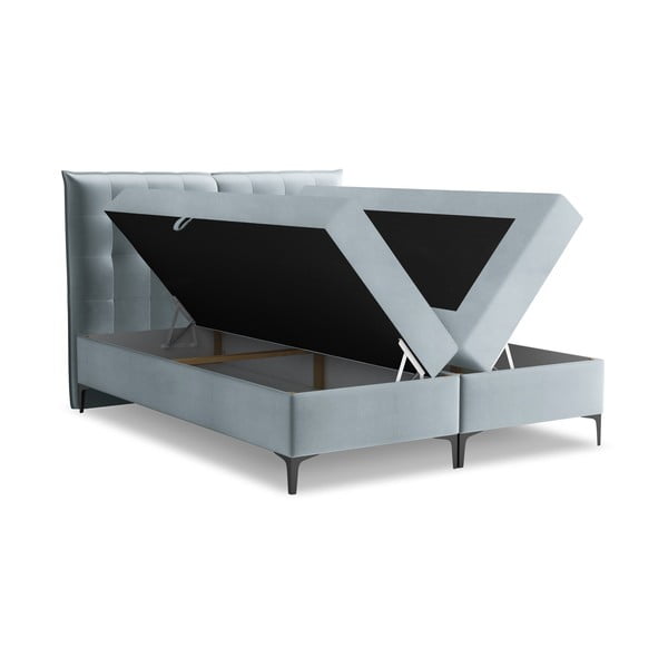 Jasnoniebieskie łóżko kontynentalne ze schowkiem 140x200 cm Mikana – Makamii-image-1