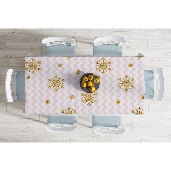 Świąteczny obrus z domieszką bawełny Minimalist Cushion Covers Gold Snowflake, 140x180 cm-image-1