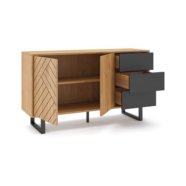 Antracytowo-naturalna niska komoda w dekorze dębu 140x80 cm Madona – Marckeric-image-4