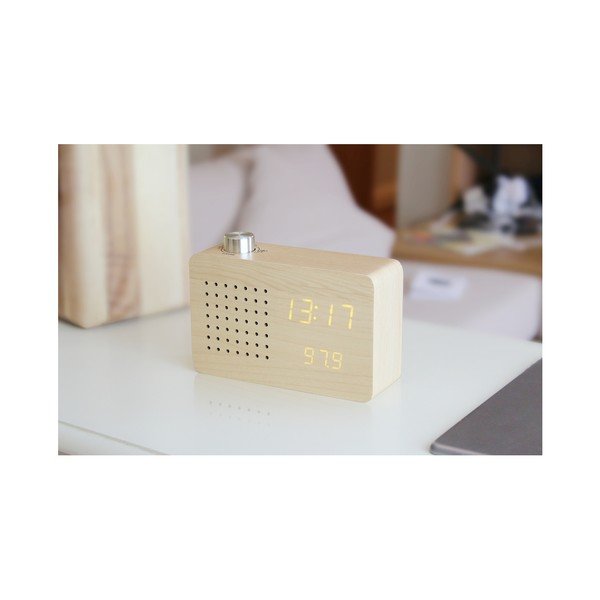 Beżowy budzik z żółtym wyświetlaczem LED i radiem Gingko Radio Click Clock-image-1