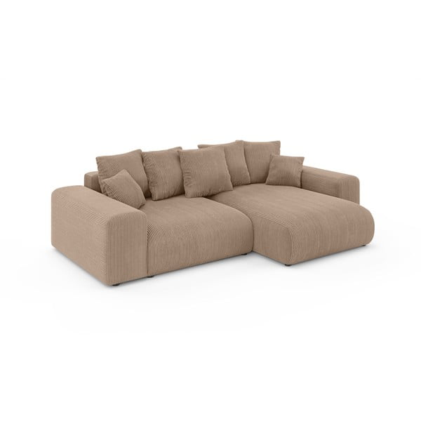 Beżowy sztruksowy rozkładany narożnik ze schowkiem (strona zmienna) Luma – Ropez-image-2