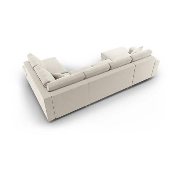 Beżowy aksamitny rozkładany narożnik ze schowkiem (prawostronny/w kształcie litery U) Kyoto – Cosmopolitan Design-image-4