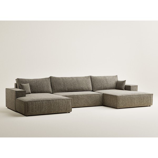 Brązowy rozkładany/ze schowkiem narożnik z tkaniny szenilowej (w kształcie litery U) Kyoto – Maison de Rêve-image-2