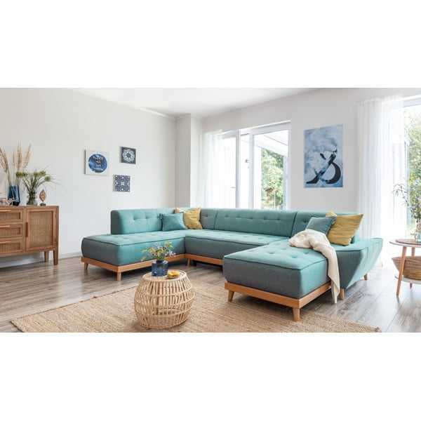 Turkusowy rozkładany narożnik (lewostronny/w kształcie litery U) Dazzling Daisy – Miuform-image-4