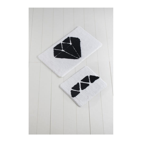 Komplet 2 czarno-białych dywaników łazienkowych Diamond