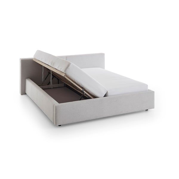 Jasnoszare tapicerowane łóżko dwuosobowe ze schowkiem ze stelażem 180x200 cm Cube – Meise Möbel-image-4