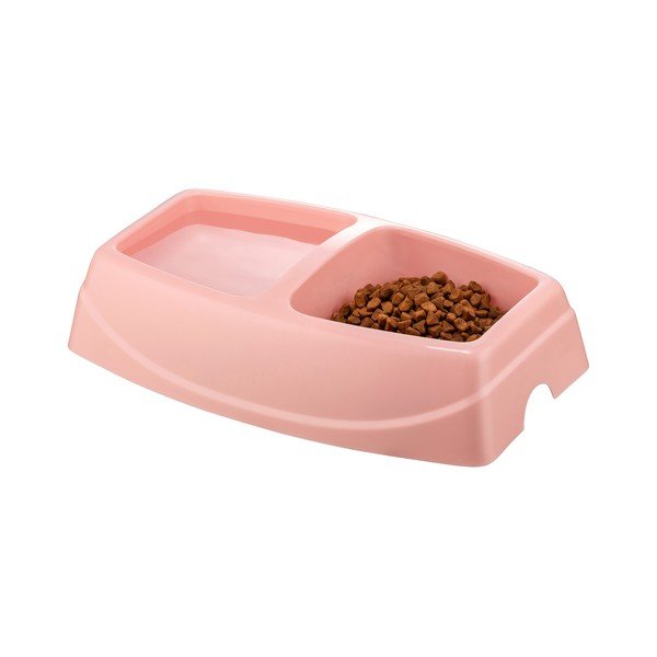 Różowa podwójna miska dla psa Petpetite, 30,5 x 19,5 cm