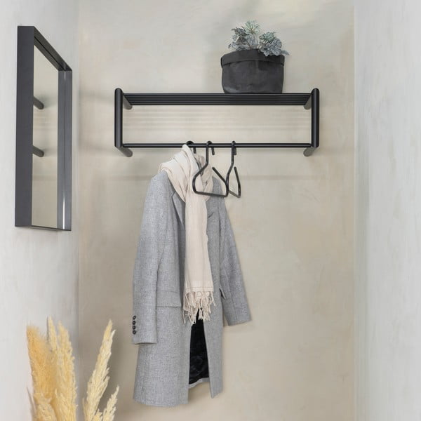 Czarny metalowy wieszak ścienny z półką 80 cm Smooth – Spinder Design-image-1
