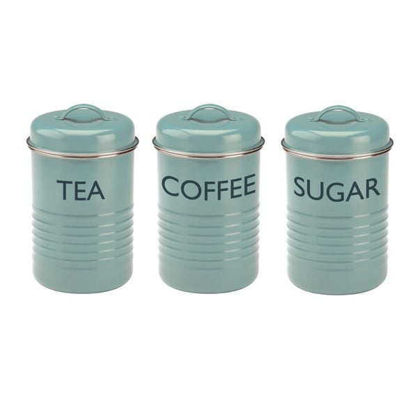Zestaw 3 niebieskich pojemników na herbatę, kawę, cukier Typhoon Vintage
