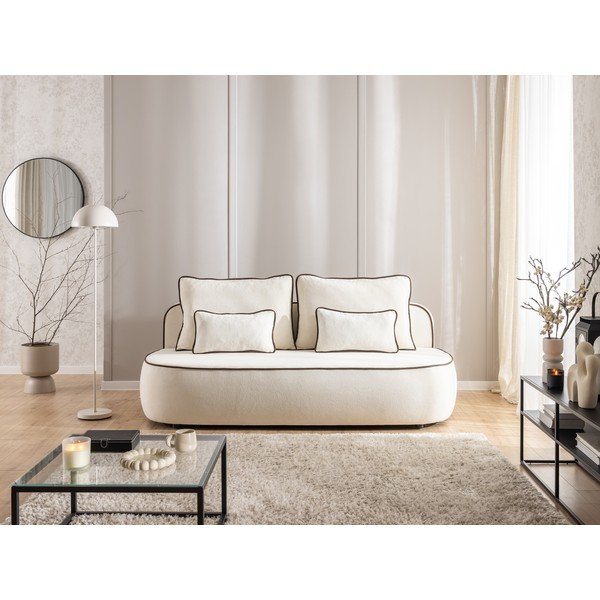 Brązowa/kremowa aksamitna rozkładana/ze schowkiem sofa 210 cm Saga – Ropez-image-1