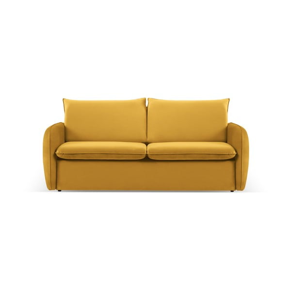 Musztardowa aksamitna rozkładana sofa 194 cm Vienna – Cosmopolitan Design