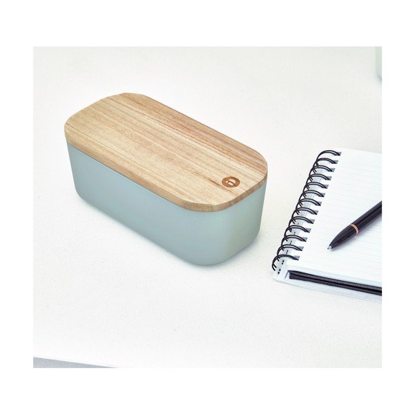 Szary pojemnik z pokrywką z drewna paulownia iDesign Eco, 9x18,3 cm-image-1