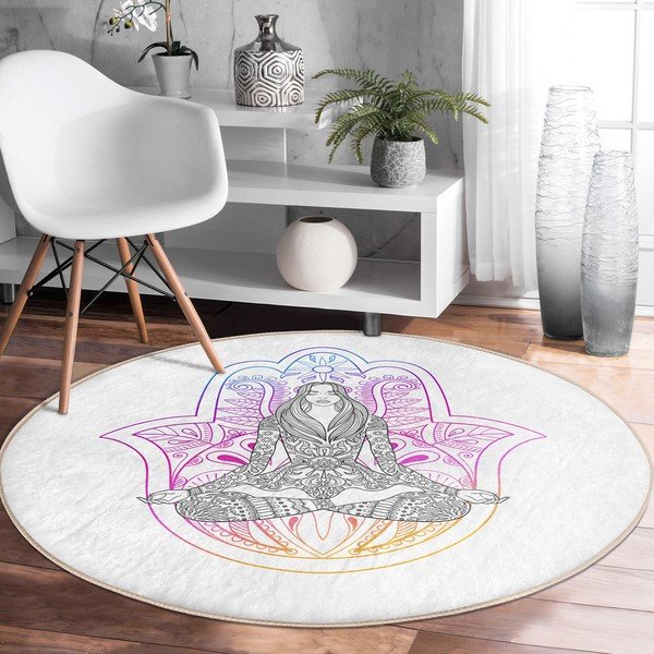 Biały okrągły dywan odpowiedni do prania i robotów sprzątających ø 120 cm Comfort – Mila Home-image-1