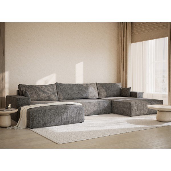 Szary rozkładany/ze schowkiem narożnik z tkaniny szenilowej (w kształcie litery U) Kyoto – Maison de Rêve-image-1