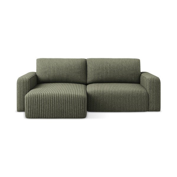 Zielony sztruksowy rozkładany/ze schowkiem narożnik (lewostronny/z szezlongiem) Kona – Makamii
