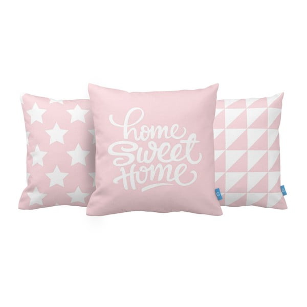 Zestaw 3 różowych poduszek Home Sweet Home, 43x43 cm