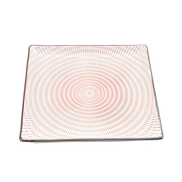 Kwadratowy talerz porcelanowy Pink Stripe, 23 cm