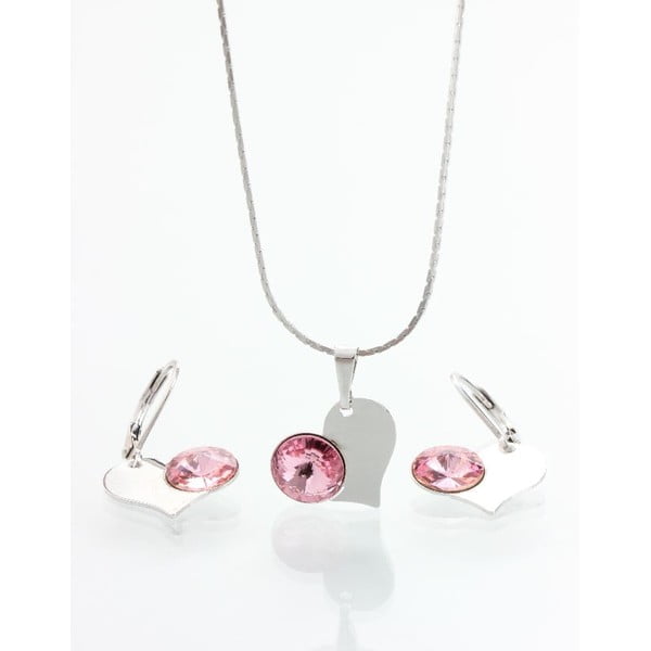 Komplet naszyjnika i kolczyków z kryształami Swarovskiego Yasmine Pink Heart