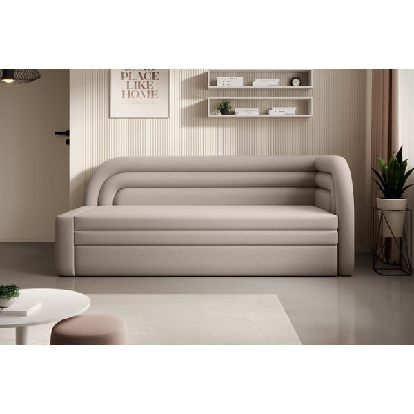 Beżowa aksamitna rozkładana/ze schowkiem sofa lewostronna 223 cm Fabillo – ELTAP-image-1