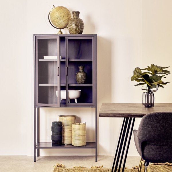 Szara stalowa witryna 75x150x35 cm Acier – Premier Housewares-image-1