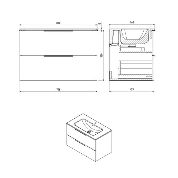 Wisząca szafka bez umywalki w dekorze dębu w naturalnym kolorze 80x52 cm Cirasa – Sapho-image-3