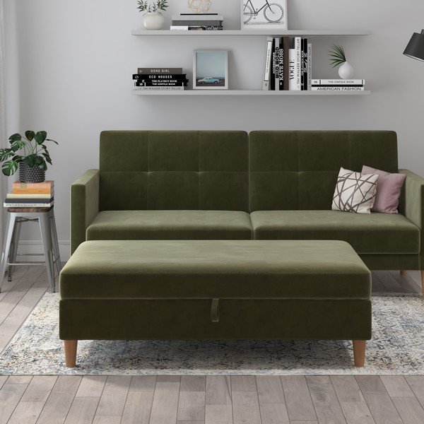 Zielony aksamitny podnóżek Lilly – Støraa-image-1