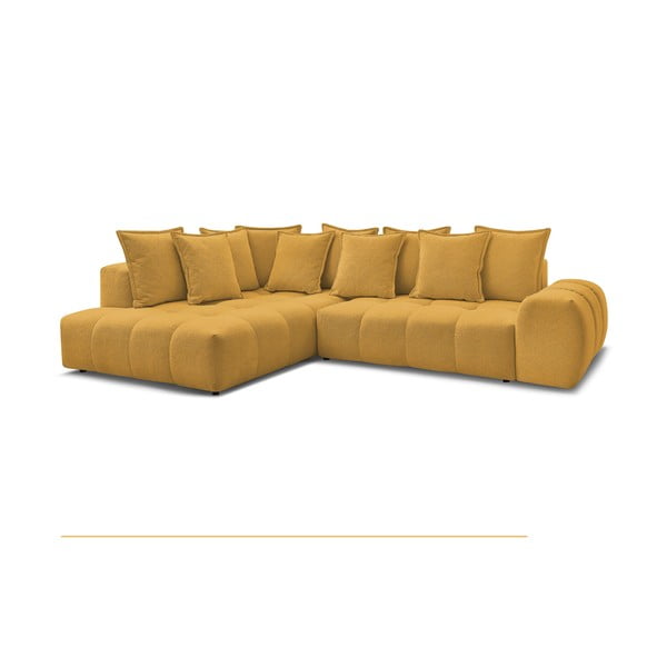 Musztardowy rozkładany/ze schowkiem narożnik z tkaniny szenilowej (lewostronny/w kształcie litery L) Everest – Bobochic Paris-image-3