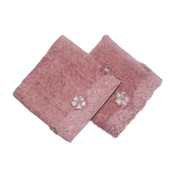 Zestaw 2 różowych ręczników Daisy, 50x90 cm