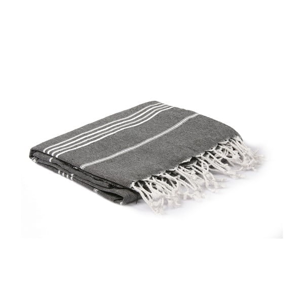 Czarny ręcznik hammam Spa Time Stripes, 95x180 cm