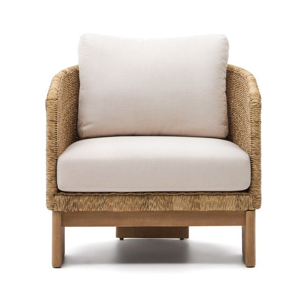 Beżowo-naturalny drewniany/ze sztucznego rattanu fotel ogrodowy Xoriguer – Kave Home-image-2