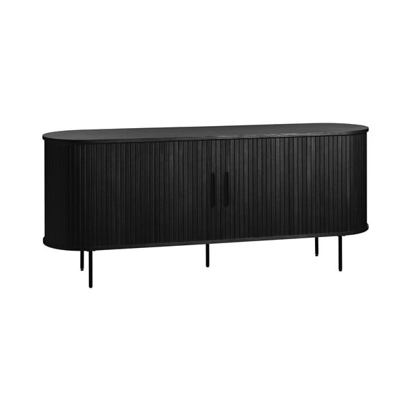 Czarna niska komoda w dekorze dębu z drzwiami przesuwnymi 76x180 cm Nola – Unique Furniture-image-2
