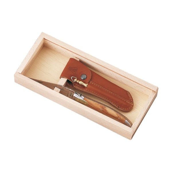 Scyzoryk ze skórzanymi etui w drewnianym pudełku Jean Dubost