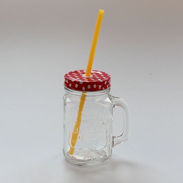 Szklanka z czerwonym wieczkiem i żółtą słomką Dakls, obj. 450 ml