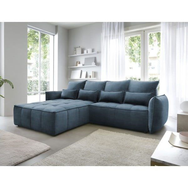 Niebieski aksamitny rozkładany/ze schowkiem narożnik (lewostronny/z szezlongiem) Campo – ELTAP-image-1