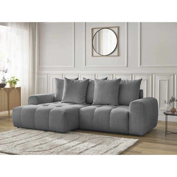 Szary rozkładany narożnik z tkaniny szenilowej ze schowkiem (lewostronny/z szezlongiem) Roxelane – Bobochic Paris-image-4