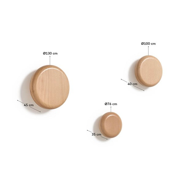 Ścienne drewniane haczyki w naturalnym kolorze zestaw 3 szt. Nadue – Kave Home-image-3