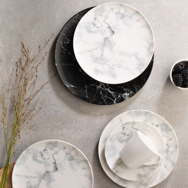 8-częściowy zestaw czarno-białych porcelanowych naczyń Villeroy & Boch Marmory-image-1