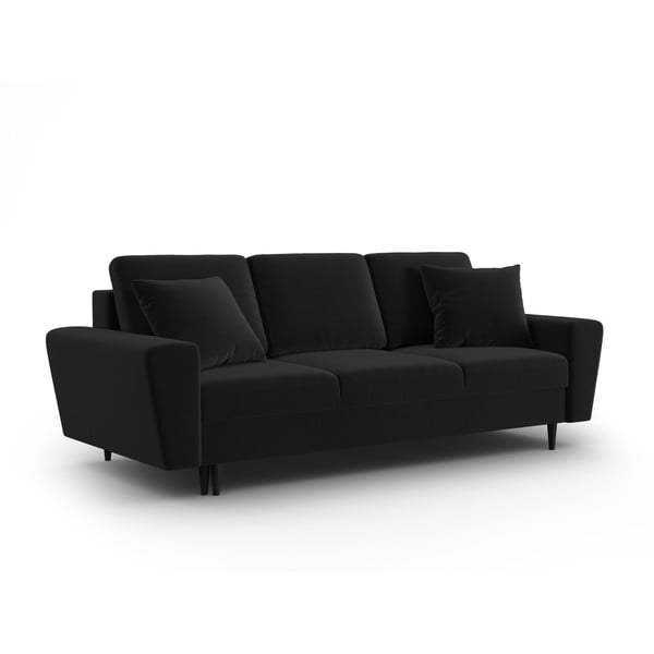 Czarna aksamitna rozkładana sofa ze schowkiem 235 cm Kyoto – Cosmopolitan Design-image-1