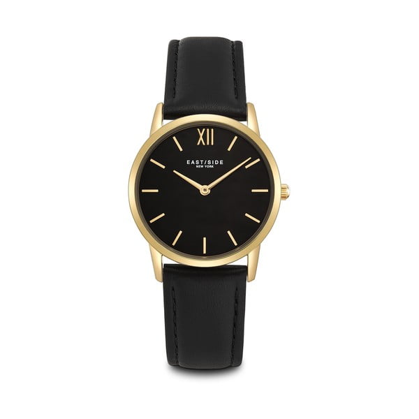 Czarny zegarek damski ze skórzanym paskiem i cyferblatem w kolorze złota Eastside Upper Union